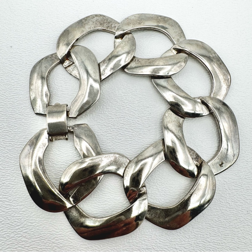🟢5/$20 Chunky Link Silver Tone Chain Bracelet 7.5” Length Statement 90’s Costume